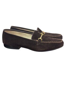 Vintage Patrizia Pancaldi Brown Velvet Loafers Gold Bit Size 8 B Italy